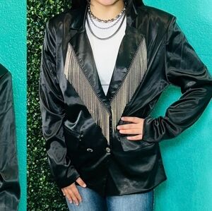 NWT BLACK SILVER FRINGE COWBOY TUXEDO BLAZER